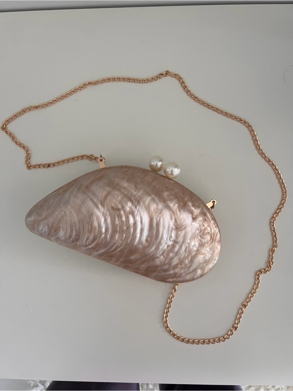 Pearlescent Shell Evening Clutch - Rose Gold